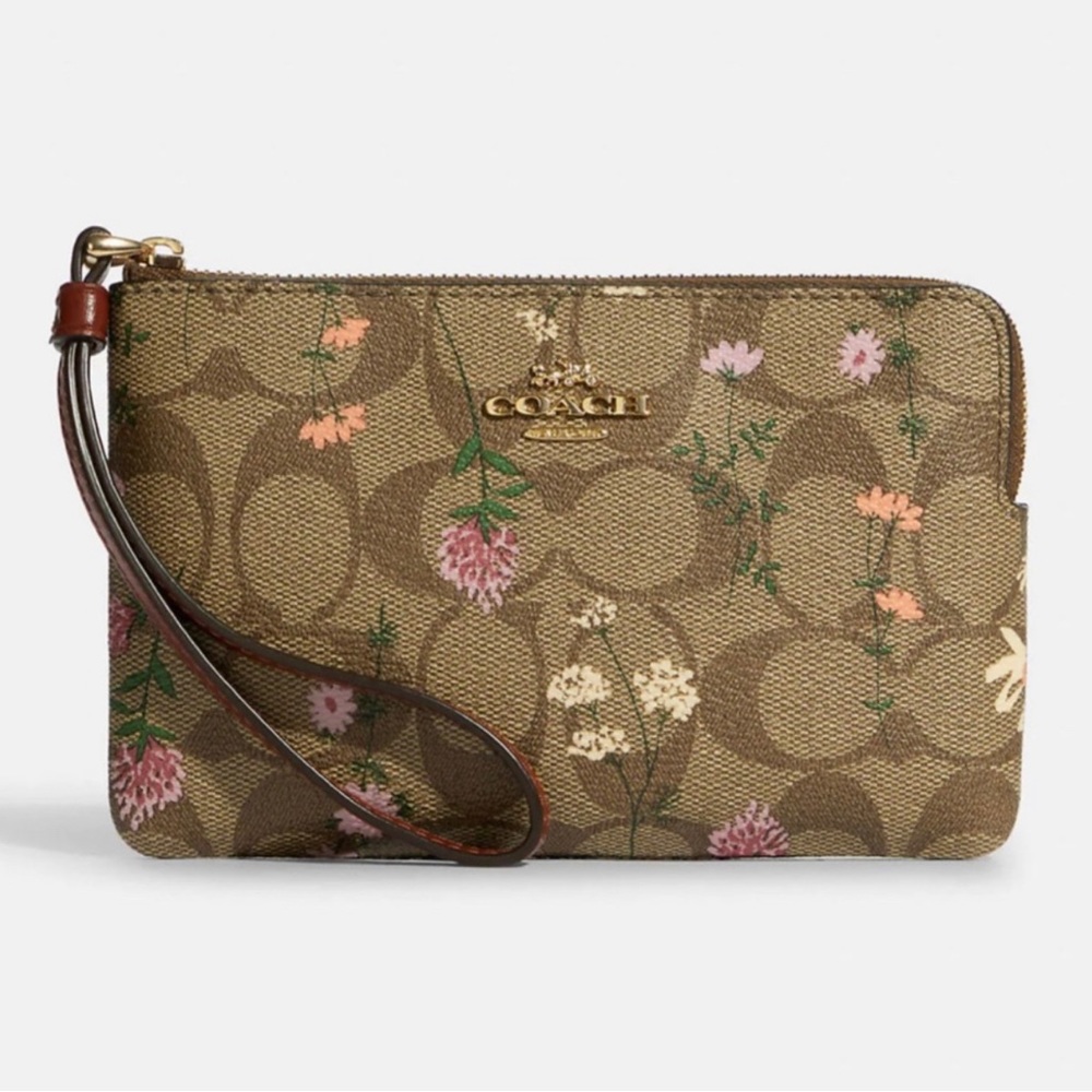 Coach Corner Zip Wristlet In Signature Canvas With Wildflower Print - Picture 2 of 5